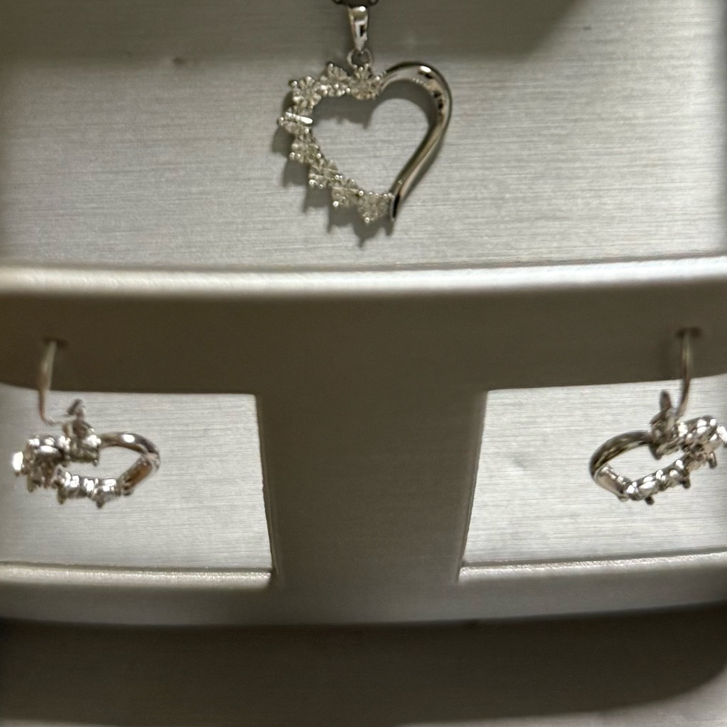 Zales Silver Heart Necklace And Earring Set